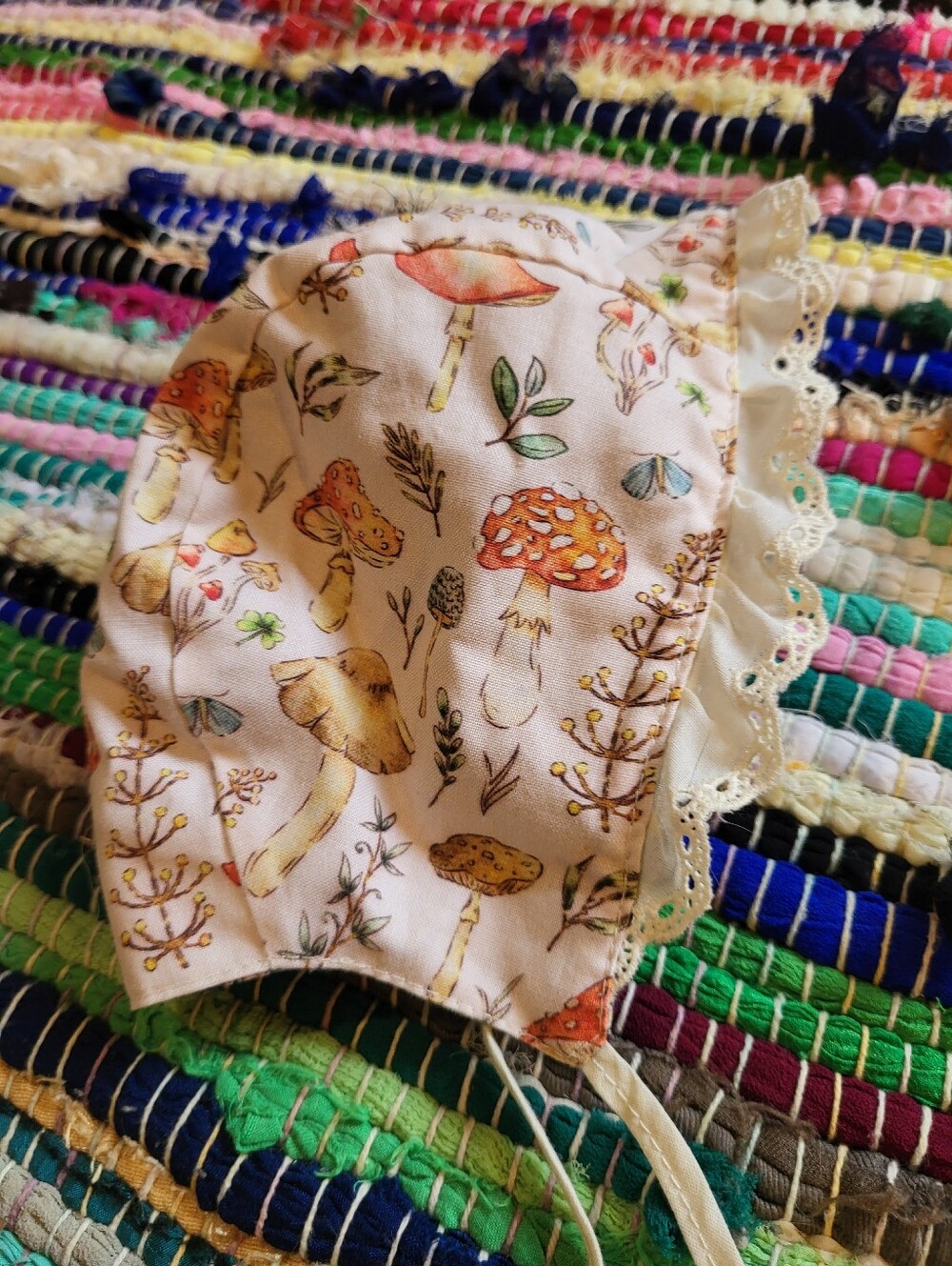Sweet As April Mushroom Print Reversible Bonnet